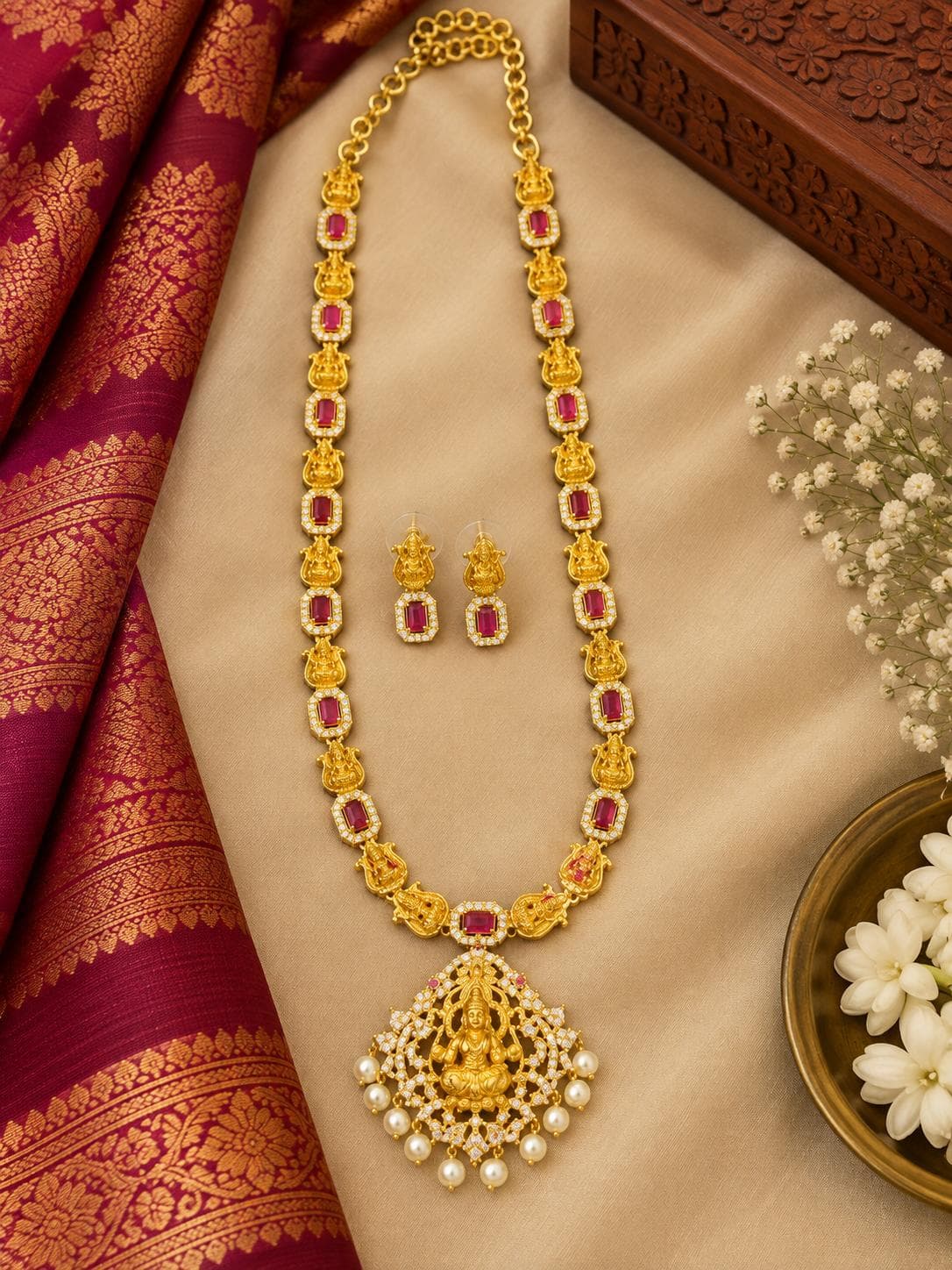 Ruby Lakshmi Temple Necklace Set