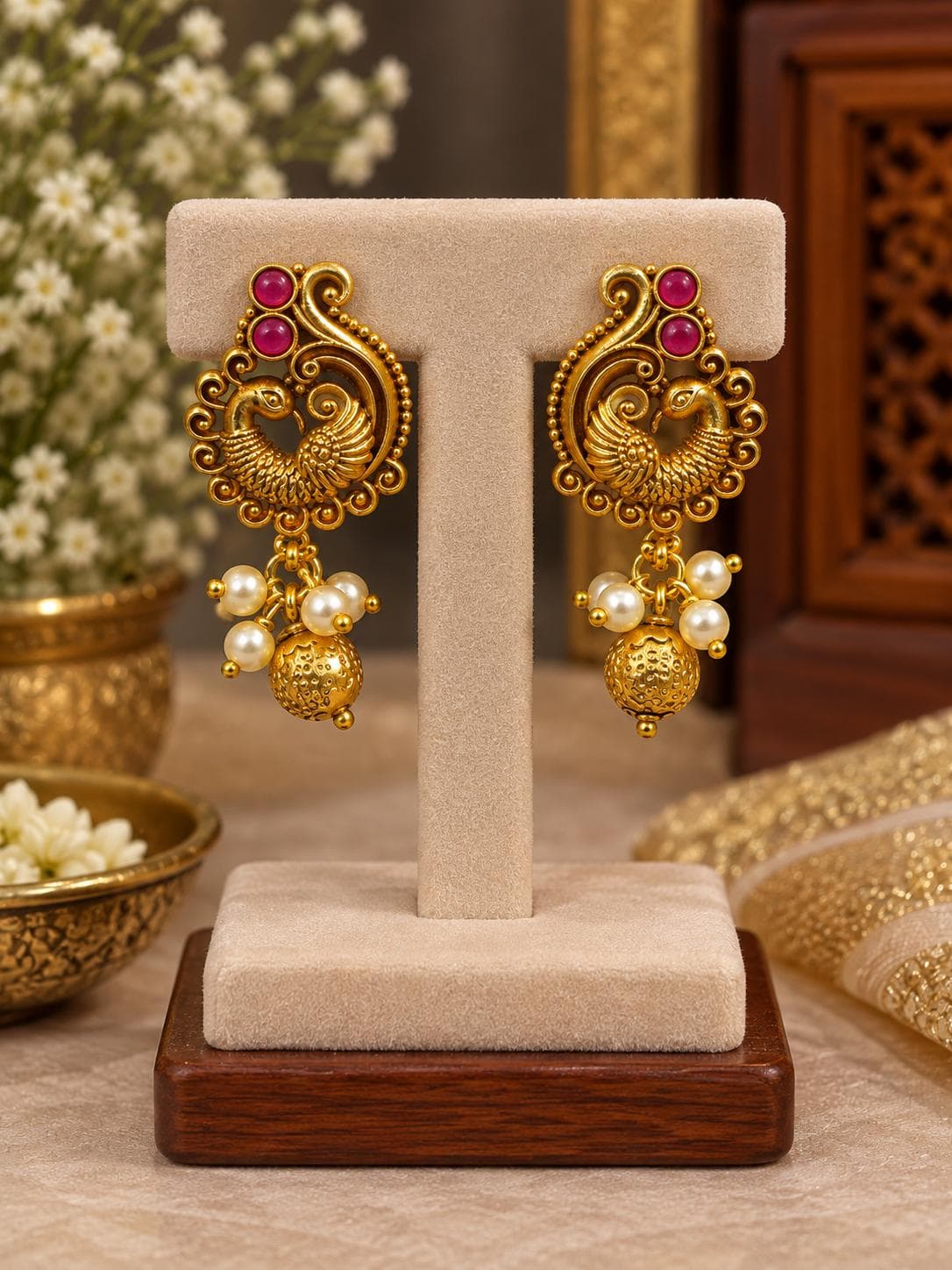 Pink Peacock Pearl Stud Earrings