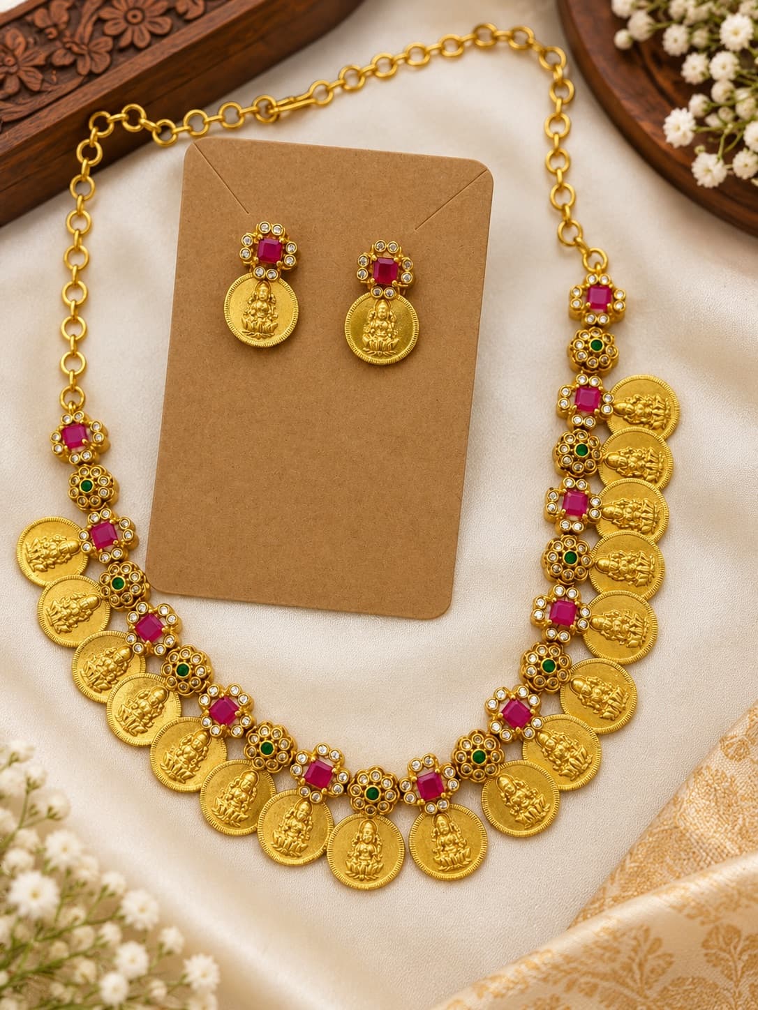 Ruby Lakshmi Coin Necklace Set
