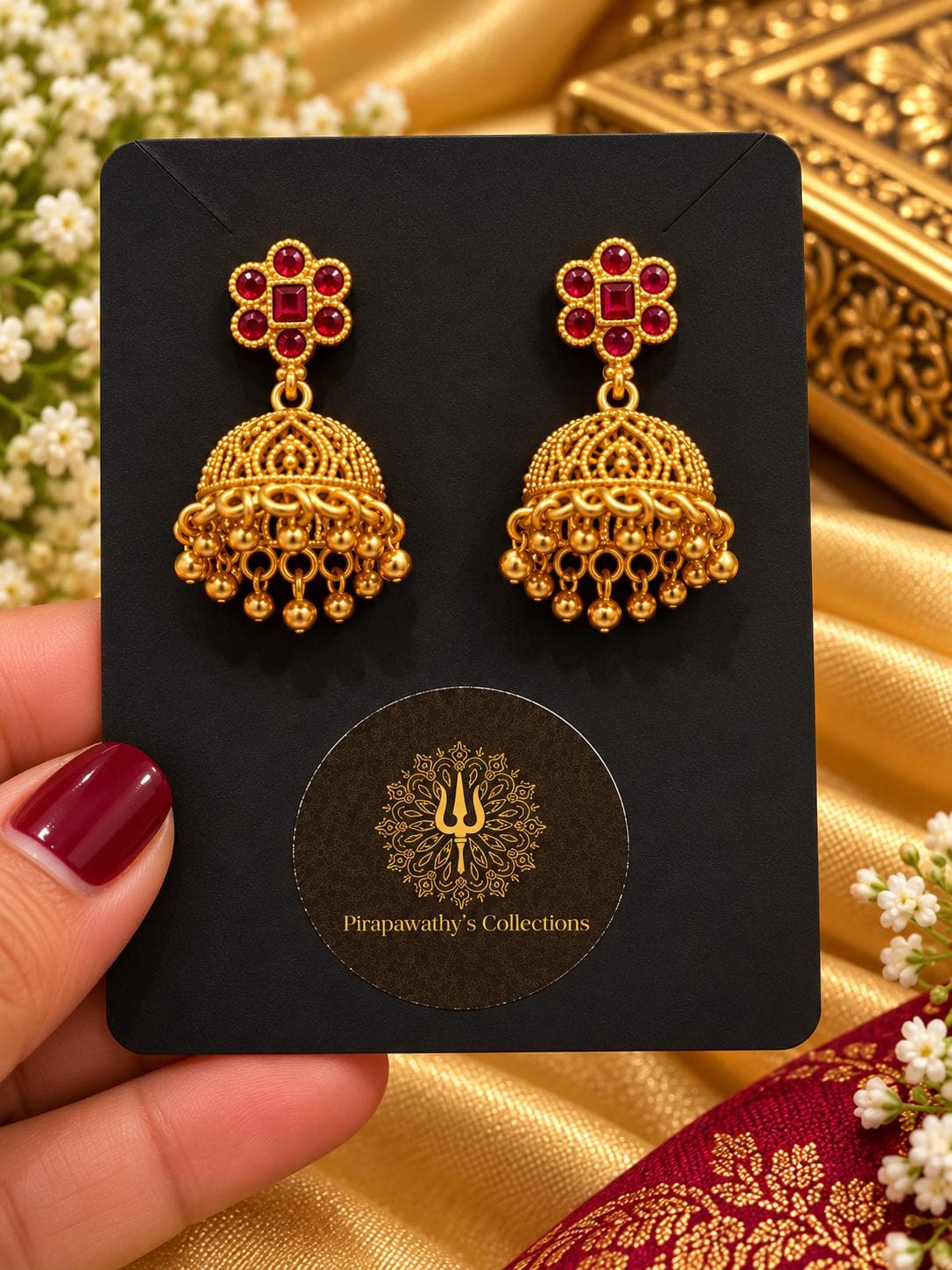 Red Floral Charm Jimika Earrings