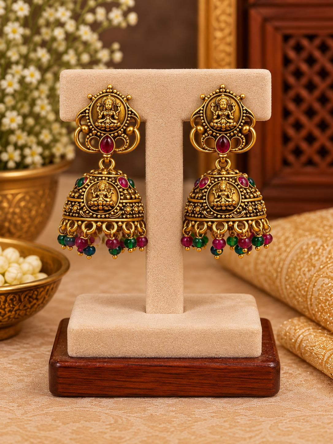 Antique Lakshmi Temple Jhumka Earrings