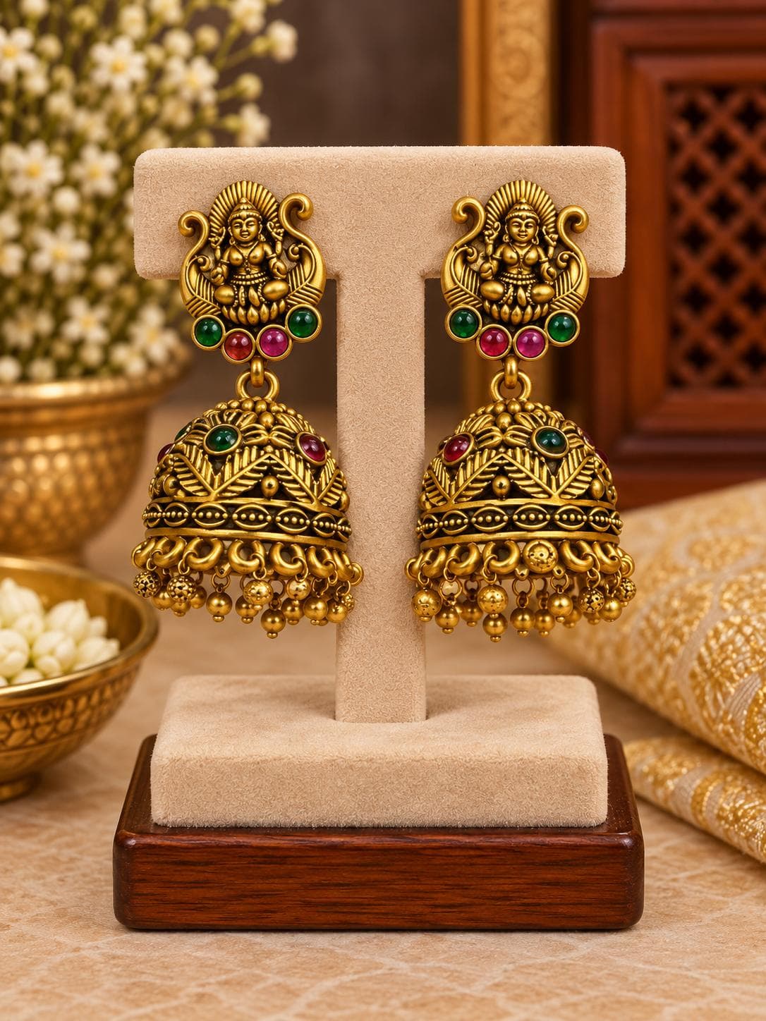 Antique Lakshmi Temple Jhumka Earrings