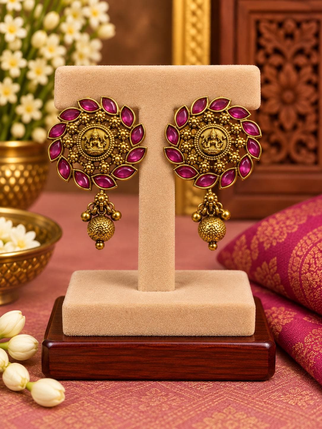 Antique Ruby Lakshmi Stud Earrings
