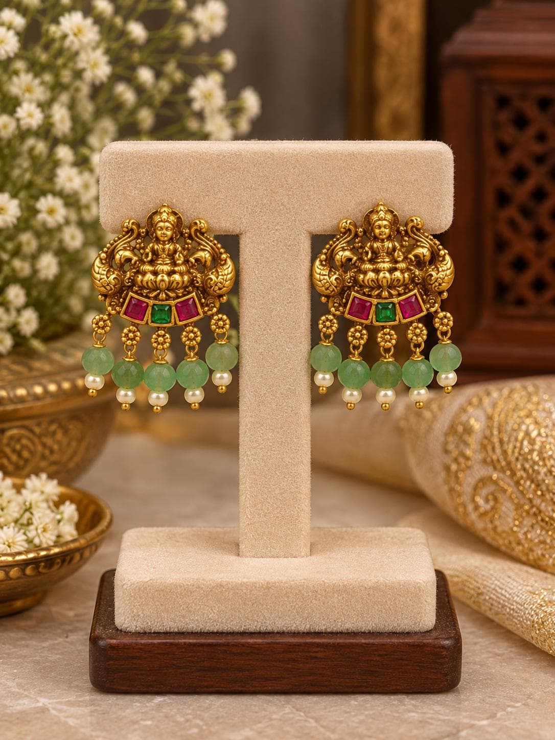 Antique Lakshmi Peacock Stud Earrings