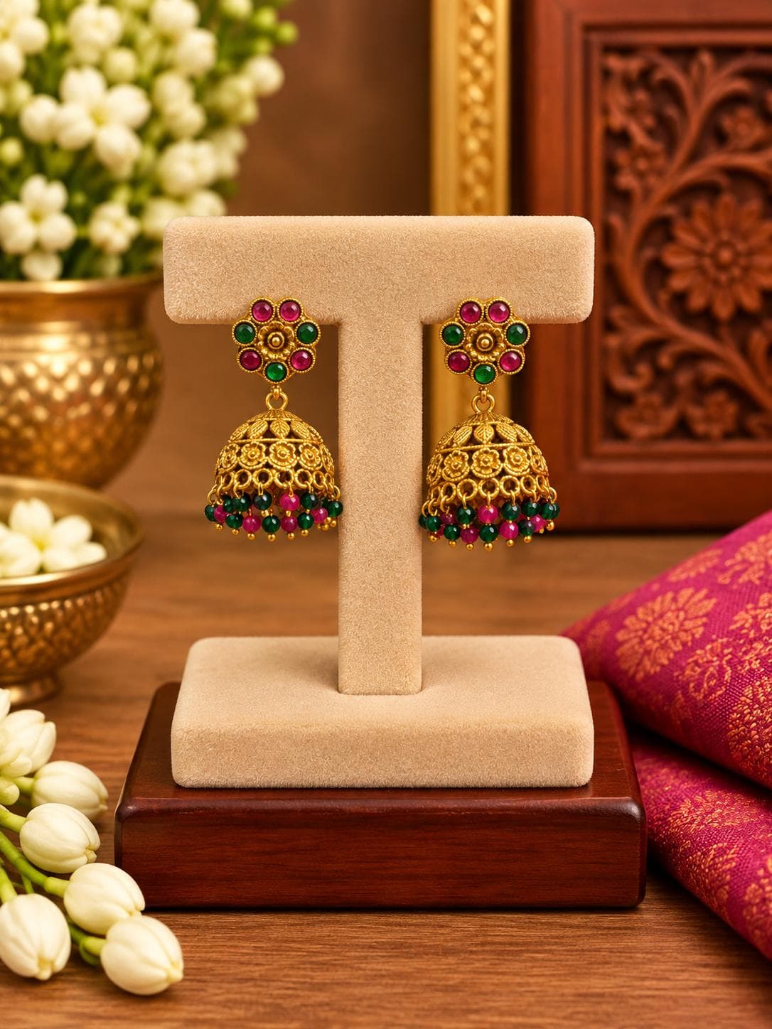 Pink And Green Floral Beaded Jimika