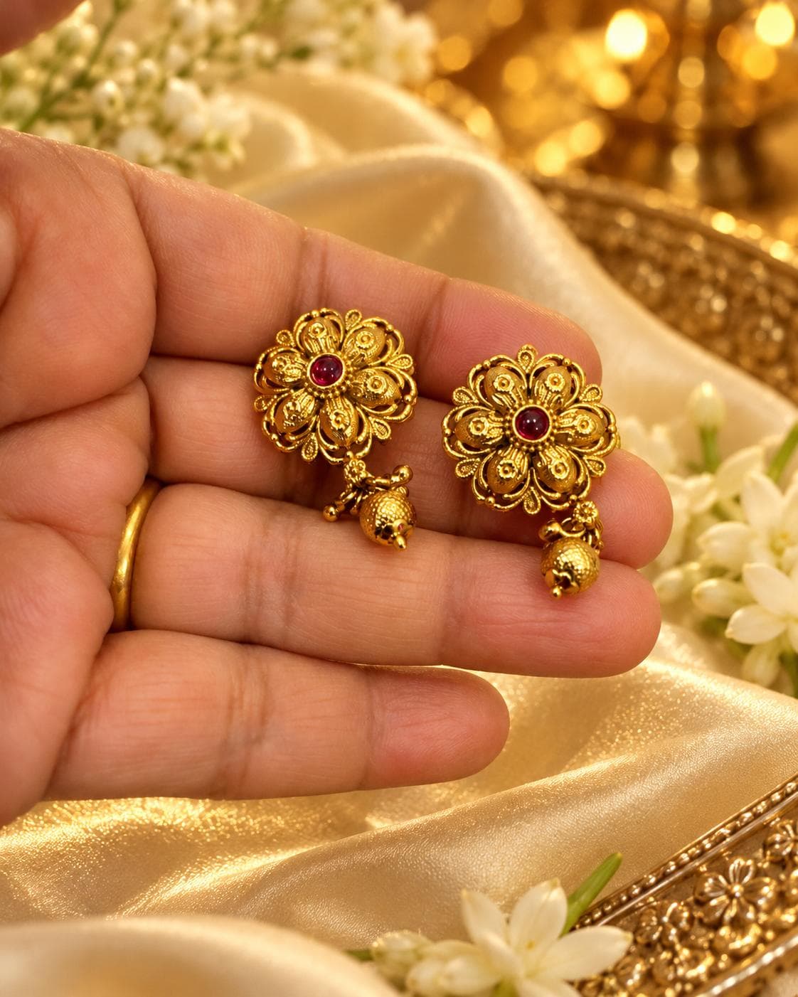 Red Floral Stud Earring