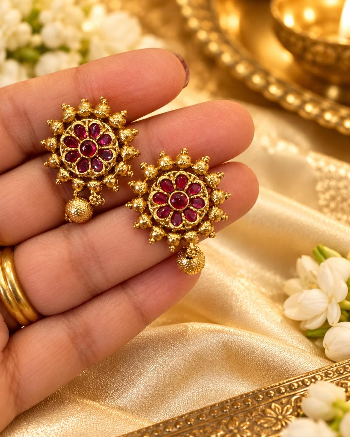 Red Blossom Stud Earrings