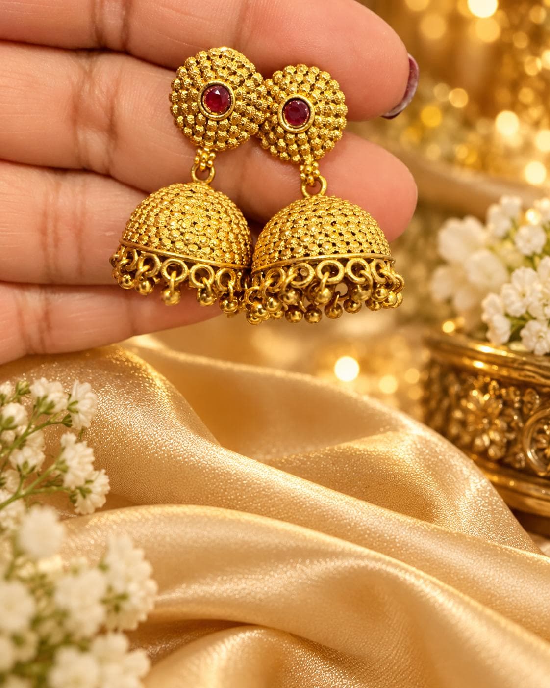 Regal Red Floral Jimika Earrings