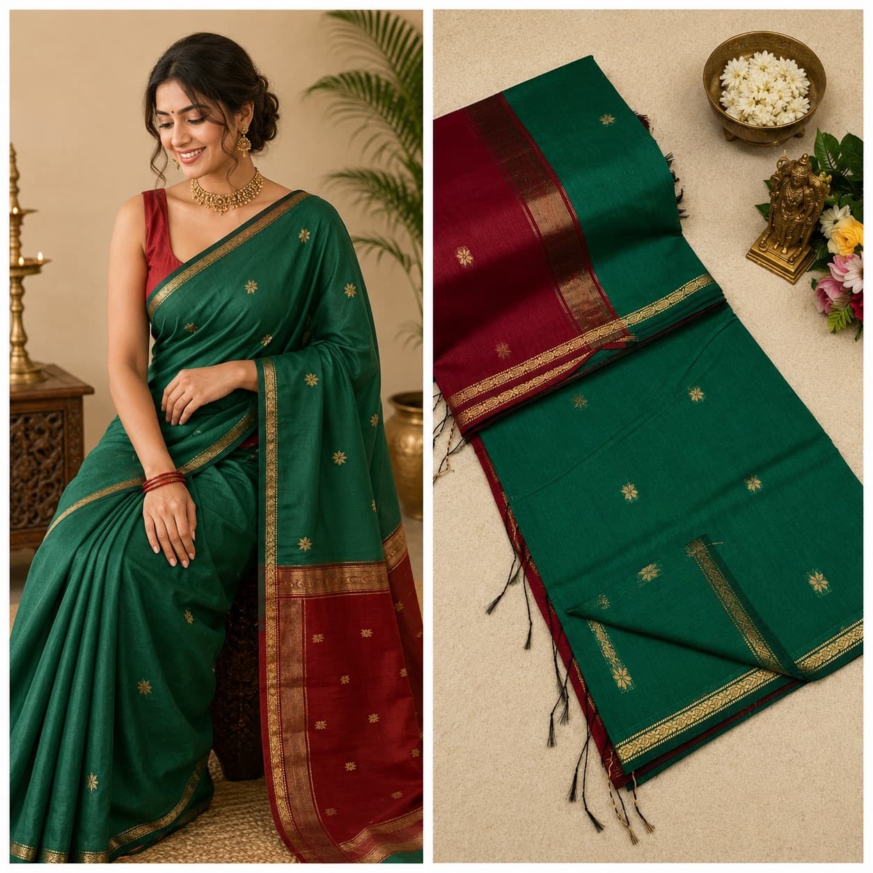 Green And Maroon Traditional Saree