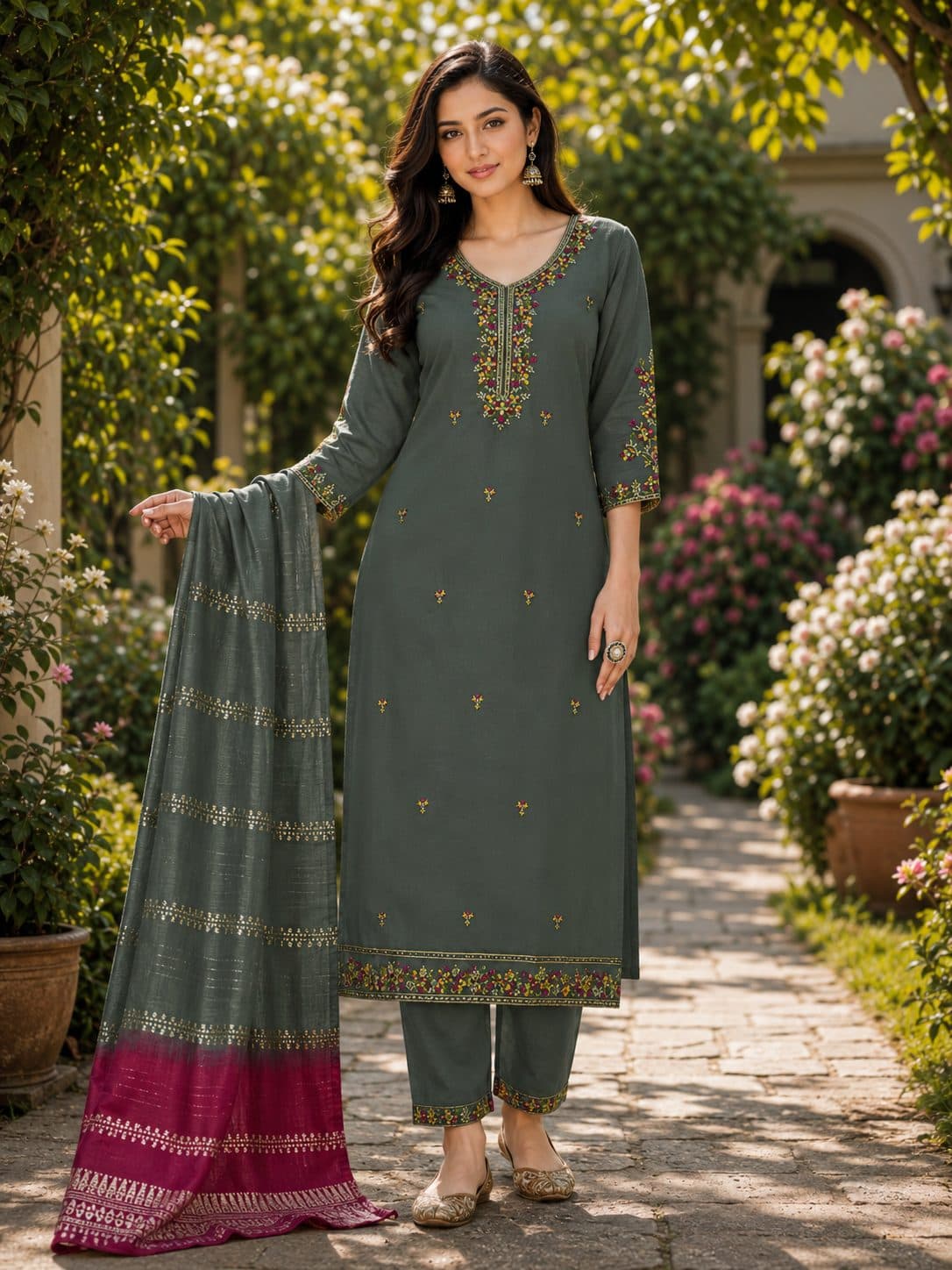 Kurti in Grey With Pink, Vetican
