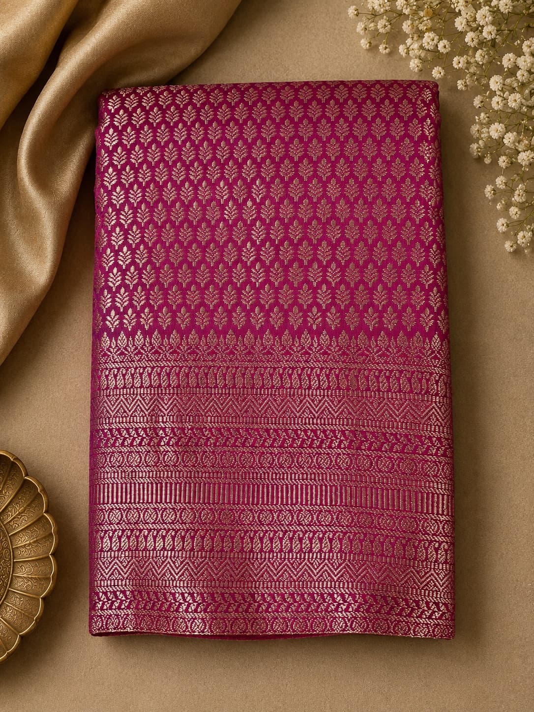 Semi Silk - Magenta Kerala Blended Bridal Silk